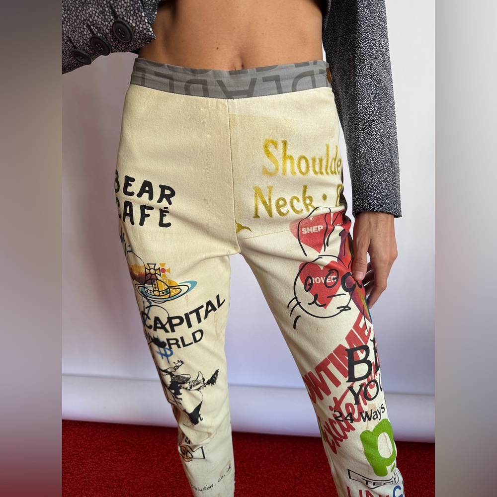 Vivienne Westwood GOLD LABEL LEATHER STRETCH PANTS MEANINGLESS PRINT 2015 - Picture 15 of 16